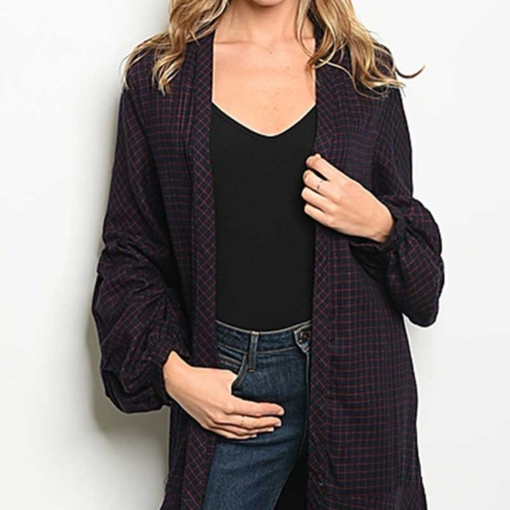 Long Sleeve Long Plaid Cardigan